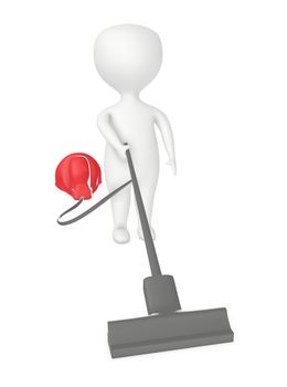 3d character , man cleaning with vaccum cleaner- 3d rendering