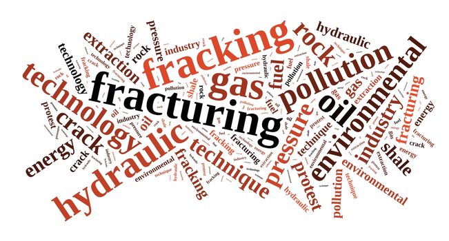 Illustration with word cloud, related to fracking.