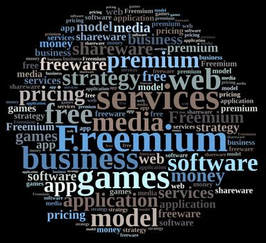Illustration with word cloud on the Freemium system.