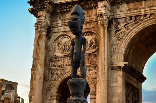 strange sculpture near the Arch of Constantine. Rome, Italy
