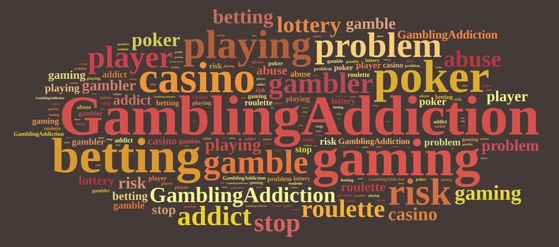 Illustration with word cloud about gambling addiction
