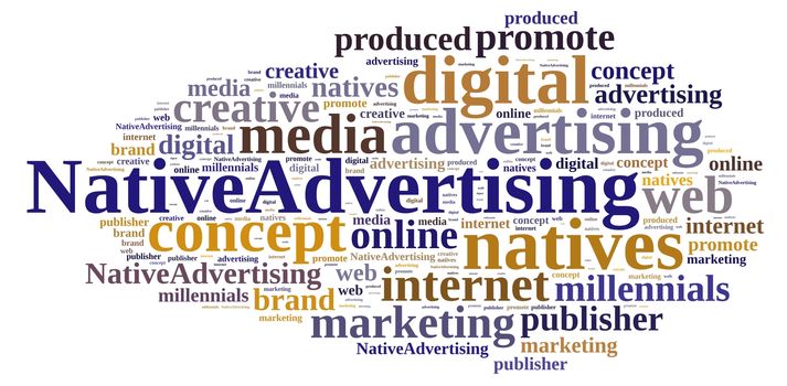 Illustration with word cloud on native advertising