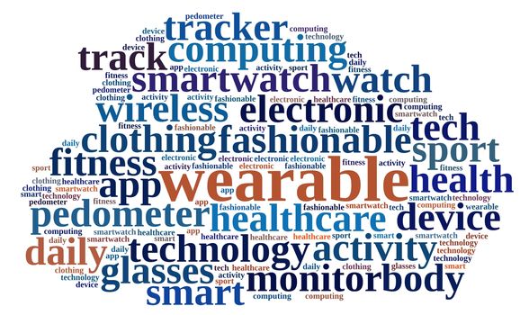 Illustration with word cloud on Wearable technology