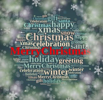 Illustration with word cloud about Merry Christmas.