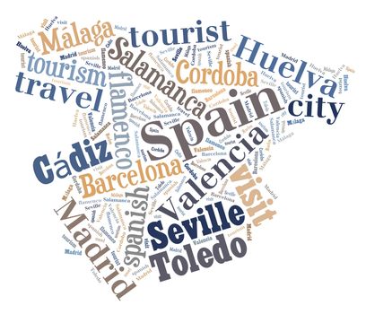 Illustration with word cloud city tourism in Spain