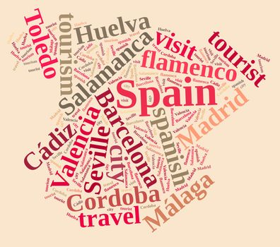 Illustration with word cloud city tourism in Spain