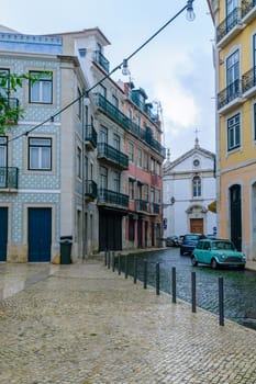 Alley and the Church of St. Joao da Praca, in Lisbon, Portugal