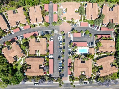 Aerial view middle class neighborhood with private condo community in Rancho Bernardo, South California, USA.