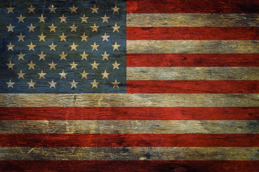 American flag on grunge wooden background retro effect image