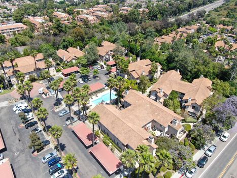 Aerial view middle class neighborhood with private condo community in Rancho Bernardo, South California, USA.