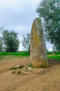 The Menir dos Almendres, megalithic site near the village of Nossa Senhora de Guadalupe, Portugal