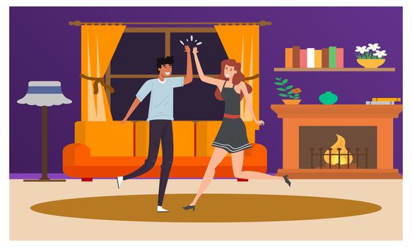 couple loving and dancing at home