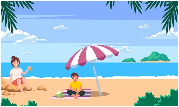 couple is enjoying and drinking on beach