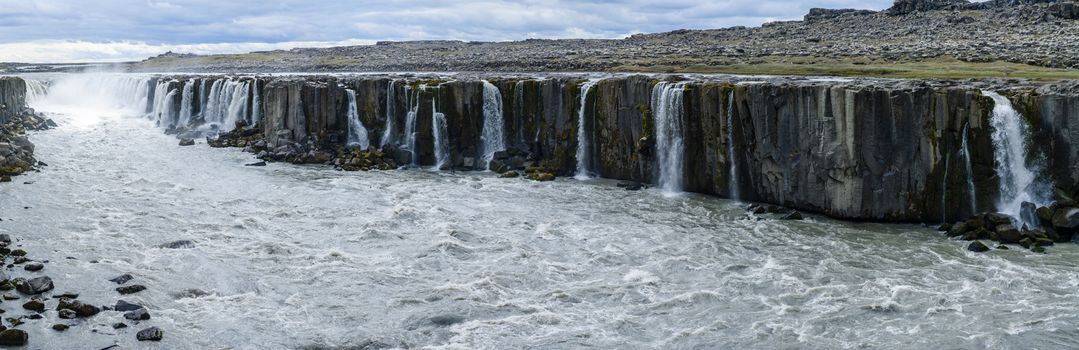 Panoramic view of the Selfoss waterfall, in Vatnajokull National Park, Northeast Iceland