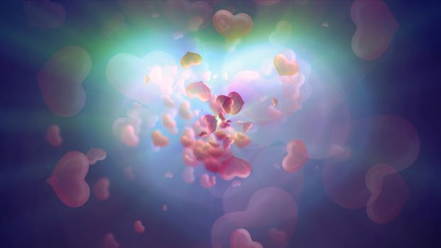 Hearts Valentine's Day abstract background, 3d rendering