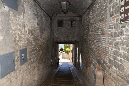 todi,italy june 20 2020 :architecture of the buildings in the village of todi between churches and glimpses of streets