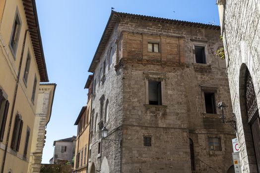 todi,italy june 20 2020 :architecture of the buildings in the village of todi between churches and glimpses of streets