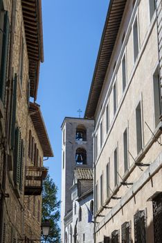 todi,italy june 20 2020 :architecture of the buildings in the village of todi between churches and glimpses of streets