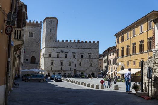todi,italy june 20 2020 :piazza del popolo in todi with churches and municipalities in the center of the village of todi