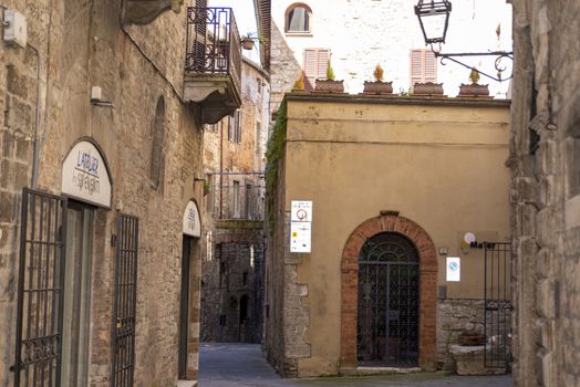 todi,italy june 20 2020 :architecture of the buildings in the village of todi between churches and glimpses of streets