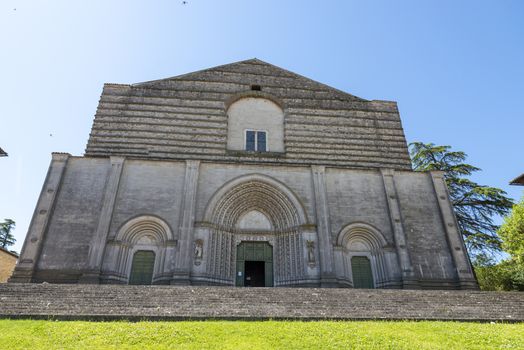 todi,italy june 20 2020 : temple of san fortunate in todi large bell tower and large staircase