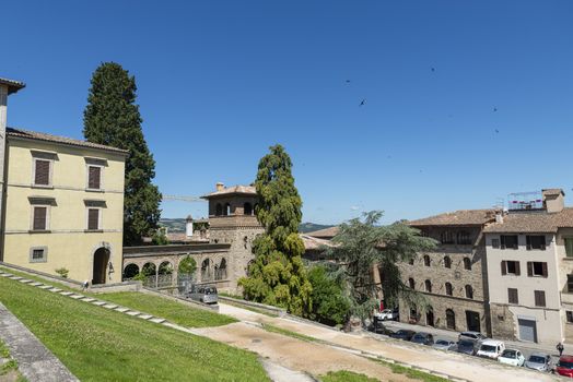 todi,italy june 20 2020 :panoramic view from the cathedral of San Fortunato at the top of its staircase
