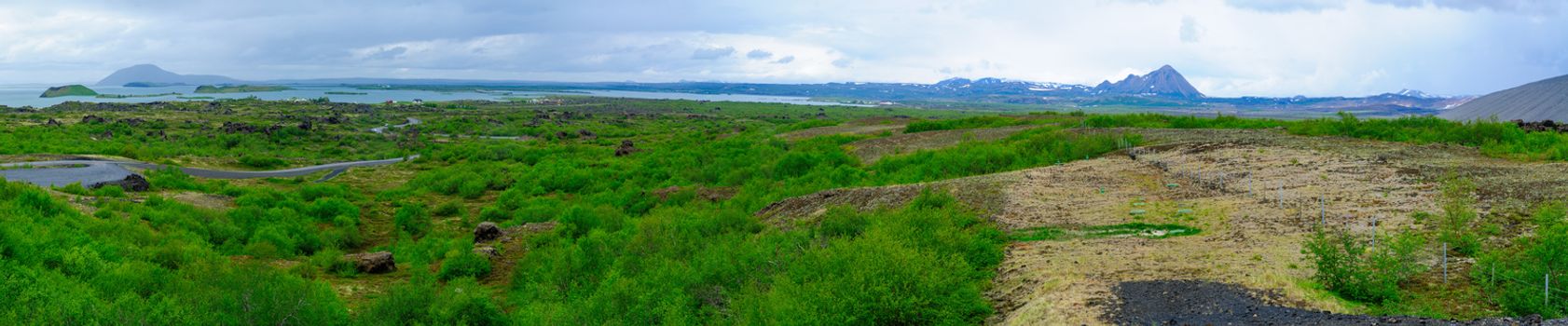 Panoramic view of Lake Myvatn from the east. Northeast Iceland