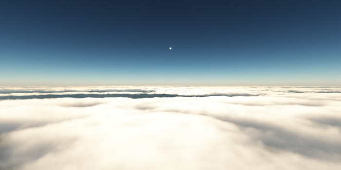 above clouds sun ray light, 3d rendering