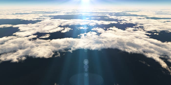 above clouds sun ray light, 3d rendering