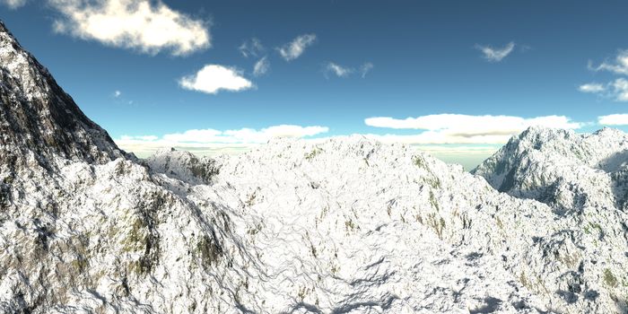 Winter high mountains with snow. 3d illustration