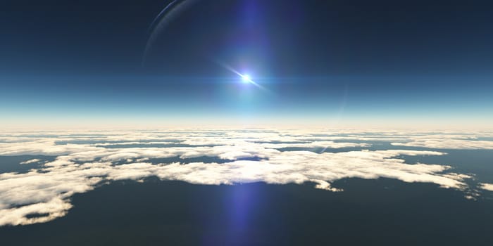 above clouds sun ray light, 3d rendering