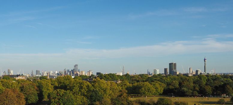 View of London skyline from Primrose Hill north of Regent's Park in London, UK