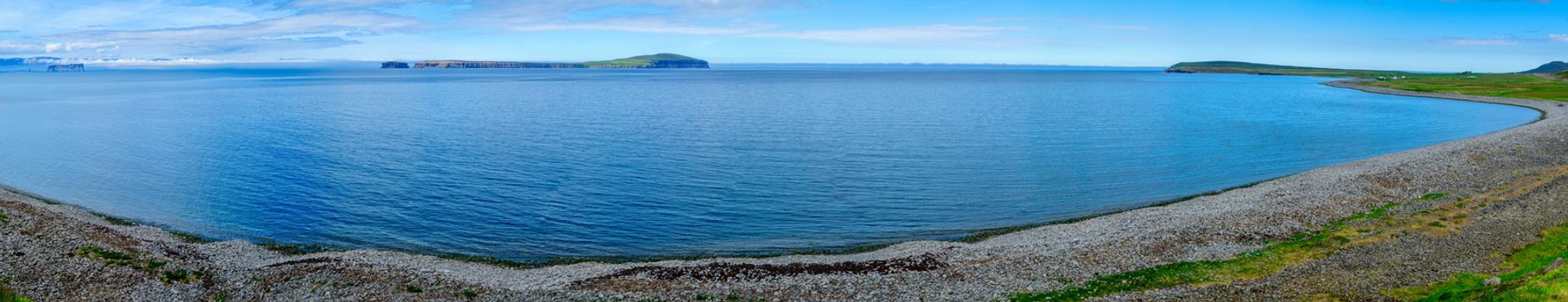 Panoramic view of Landscape, coastline and the Malmey Island, in northwest Iceland