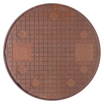 rusted steel manhole isolated over white background