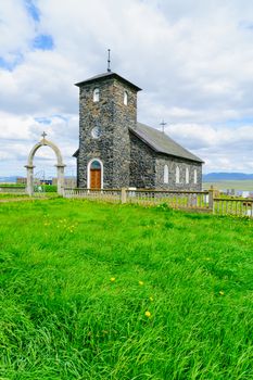 View of the old church of Thingeyrar, northwest Iceland