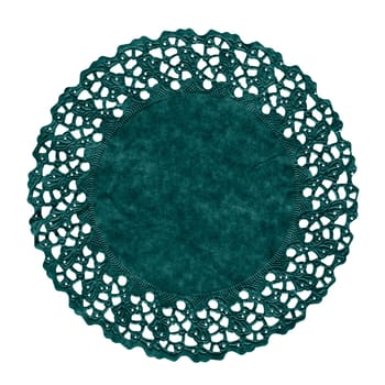 green decorated ornamental paper doily over white