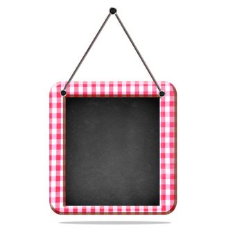 Bulletin board made in checkered cloth and blackboard.