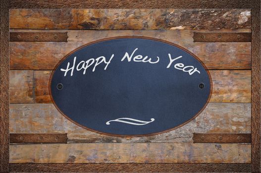 Bulletin board made in wood with Happy New Year.