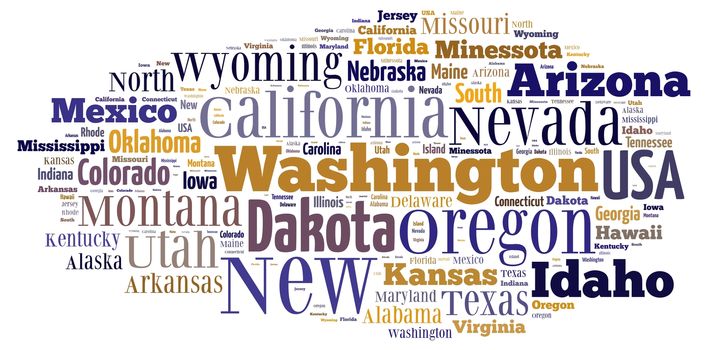 Illustration with word cloud on US states.