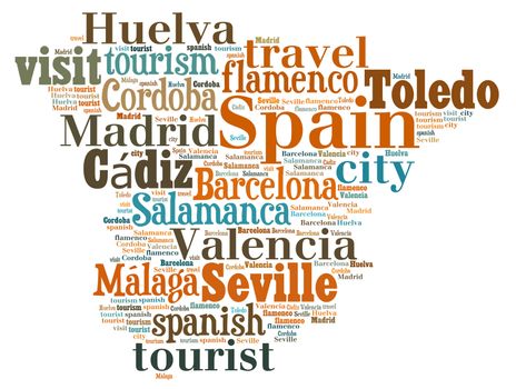 Illustration with word cloud city tourism in Spain