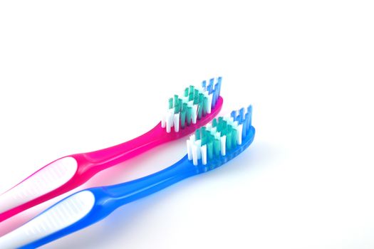 Two tooth-brushes over white