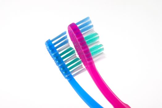 Two tooth-brushes over white