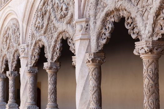 Valladolid, Spain - 9 December 2018: Cloister of National Sculpture Museum, close-up