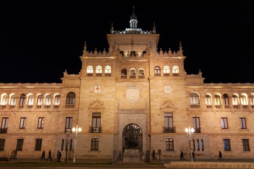 Valladolid, Spain - 9 December 2018: Cavalry Academy (Academia De Caballeria) by night