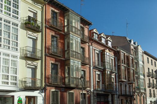 Calle Solanilla, Valladolid, Spain - 8 December 2018: typical architecture of Northern Spain