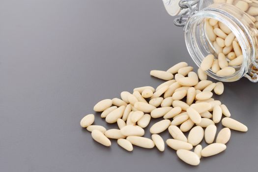 Pine nuts in glass jar