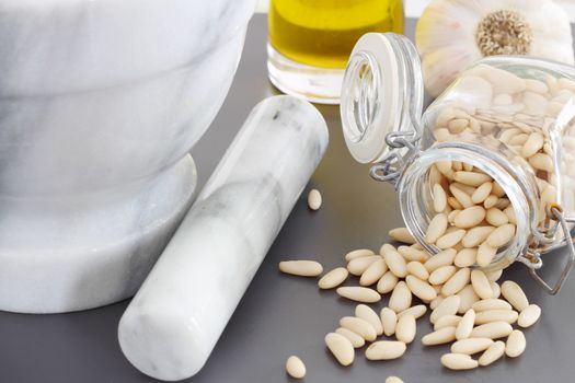 Pine nuts in glass jar