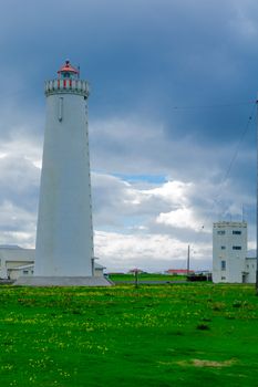 The new lighthouse (built 1944) in Gardur, the Southern Peninsula region in southwest Iceland