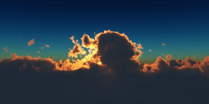 above clouds sun ray sunset. 3d render illustration