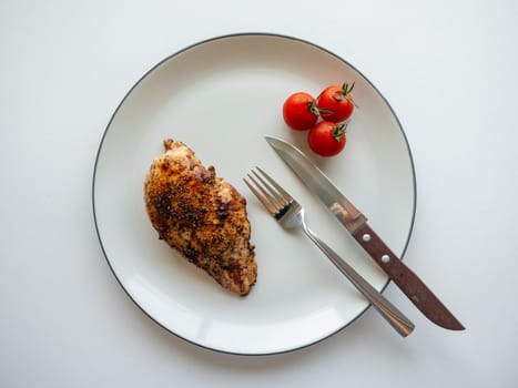 Chicken Pepper Steak and Tomato on
dish White,White background